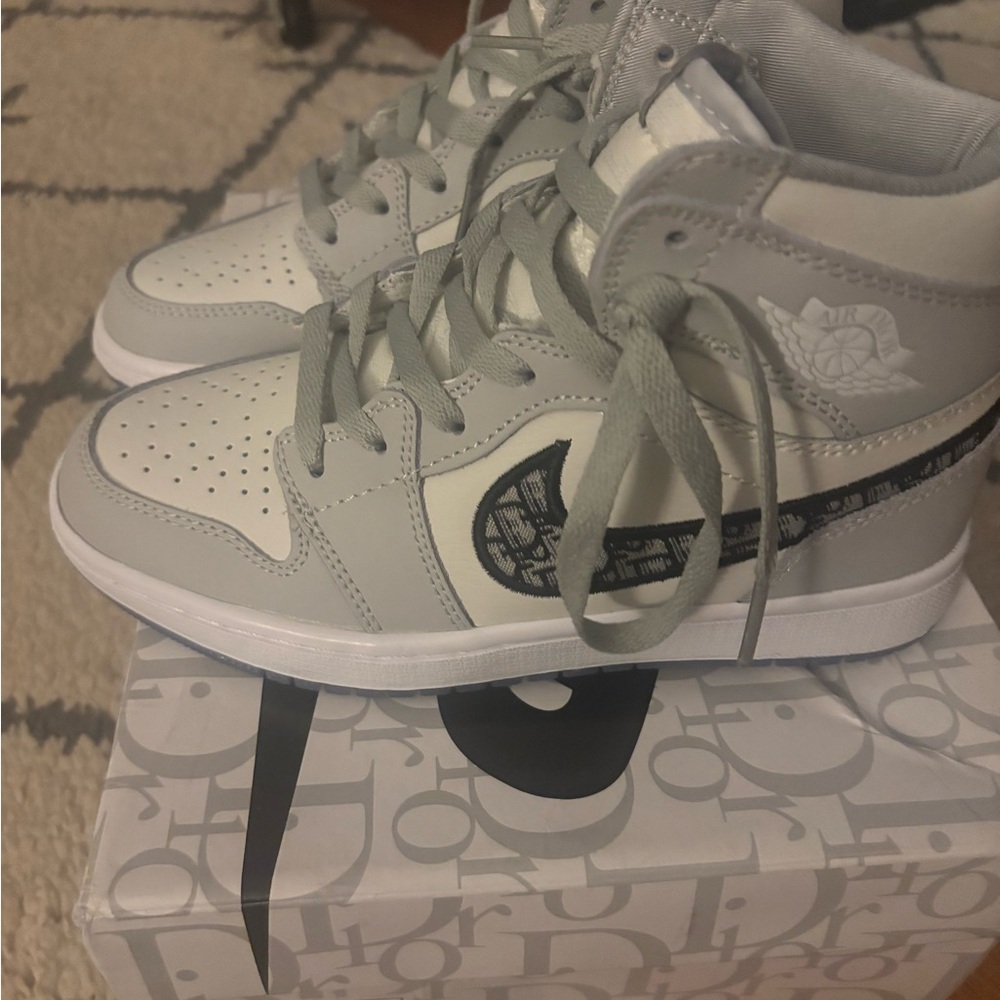 Dior Gray and White High-Top Sneakers